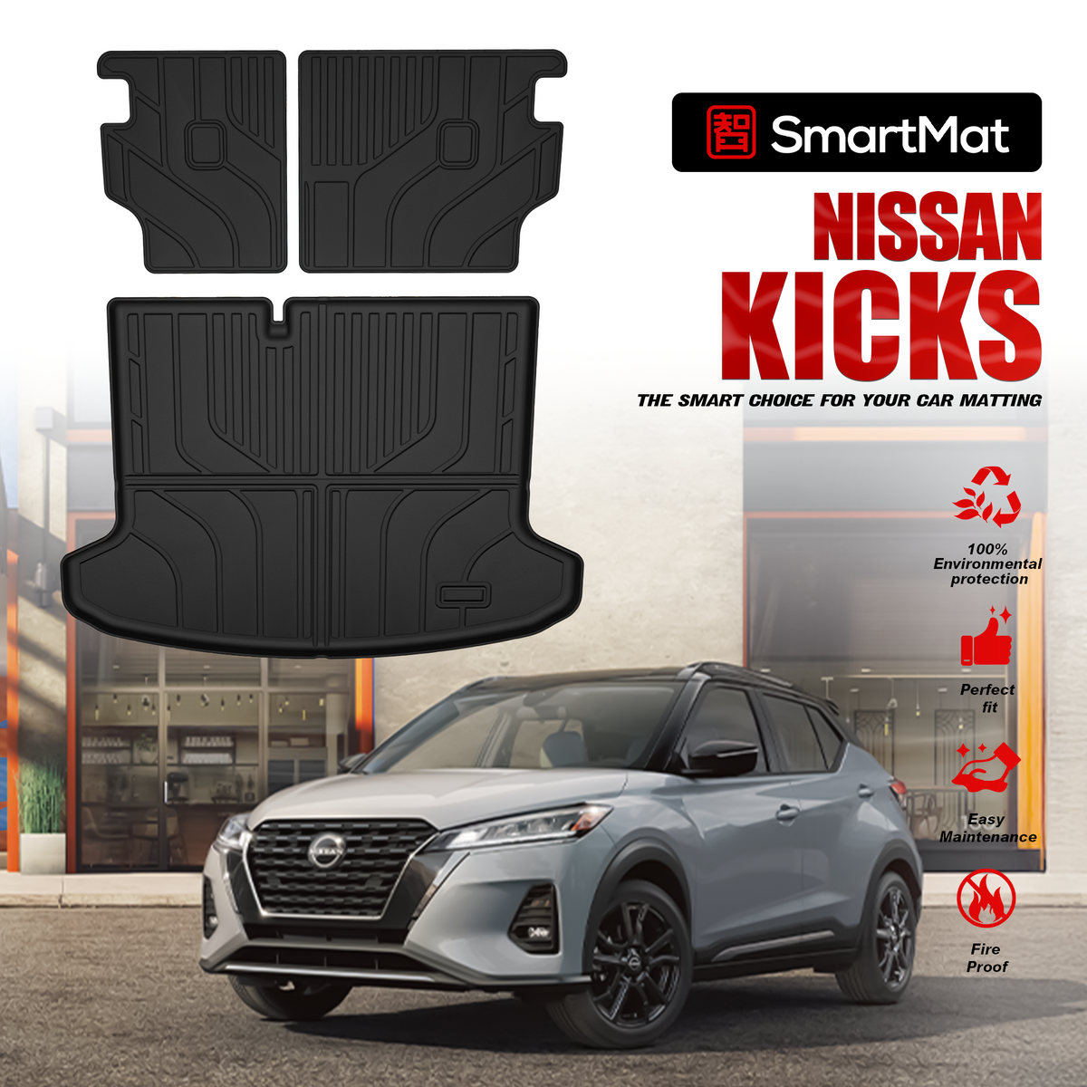 SmartMat Dual Layer Car Mat 2 Rows for Nissan Kicks 2022 up to latest