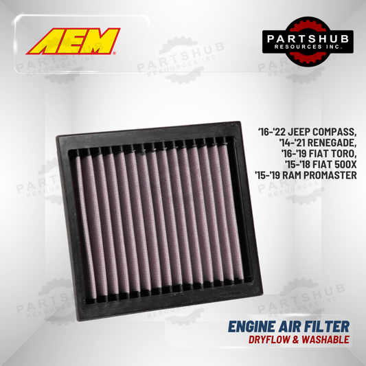 AEM DRYFLOW AIR FILTER (16-22 JEEP Compass, 14-21 RENEGADE, 16-19 FIAT Toro/500)