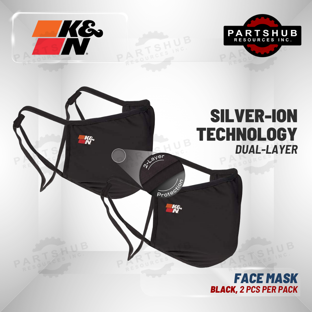K&N FACE MASK DUAL-LAYER WASHABLE SILVER-ION BLACK, 2 PCS PER PACK