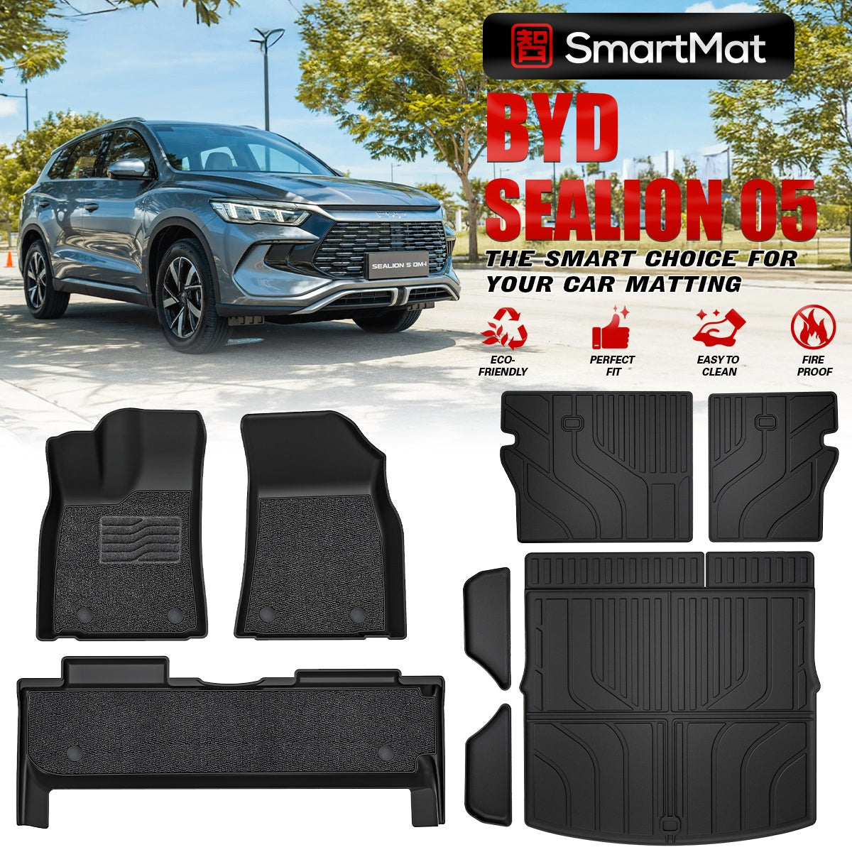 SmartMat Dual Layer Car Mat 2 Rows for BYD Sealion 5 DM-i 2023 up to latest
