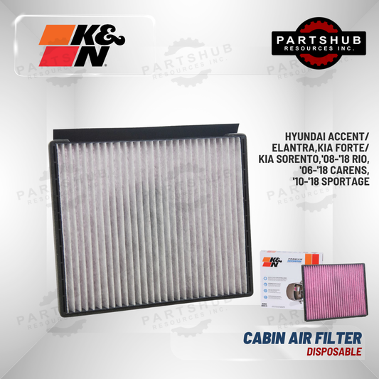 K&N DISPOSABLE CABIN AIR FILTER ('14-ON i20/i30, '05-'10 ACCENT, '05-'15 ELANTRA, '12-'18 CERATO/CEE, '13-ON CARENS)