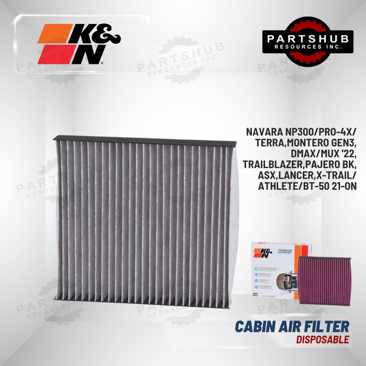 K&N DISPOSABLE CABIN AIR FILTER (KICKS/NAVARA NP300/PRO-4X/TERRA,MONTERO GEN3,DMAX/MUX '22,TRAILBLAZER,PAJERO BK,ASX,LANCER,X-TRAIL/ATHLETE/BT-50 21-ON)
