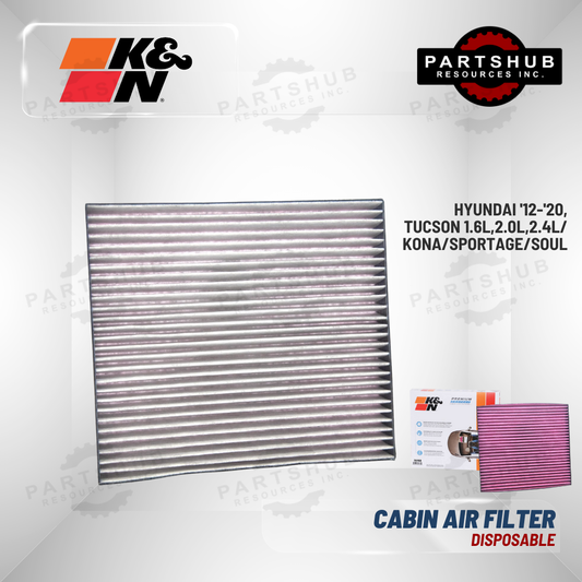 K&N DISPOSABLE CABIN AIR FILTER (HYUNDAI '12-'20 TUCSON 1.6L,2.0L,2.4L/KONA/SPORTAGE/SOUL)
