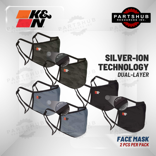 K&N FACE MASK DUAL-LAYER WASHABLE SILVER-ION BLACK, 2 PCS PER PACK