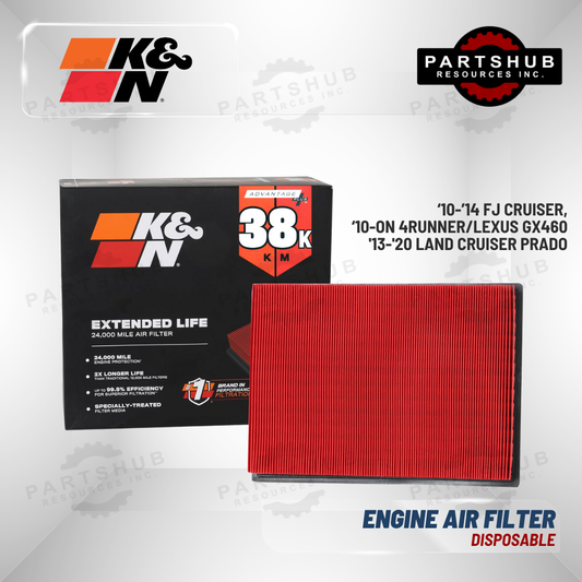 K&N DISPOSABLE ENGINE AIR FILTER EXTENDED LIFE (‘10-’14 FJ CRUISER, ‘10-ON 4RUNNER/GX460 '13-'20 LAND CRUISER PRADO)