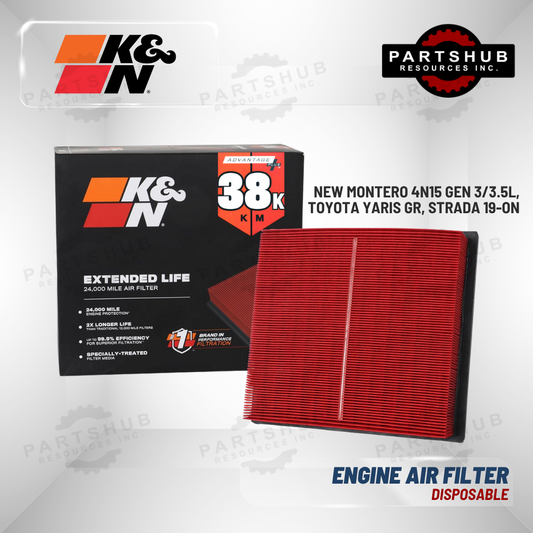 K&N DISPOSABLE ENGINE AIR FILTER EXTENDED LIFE (NEW MONTERO 4N15 GEN 3/3.5L, TOYOTA YARIS GR, STRADA 19-ON, LEXUS/ATHLETE)