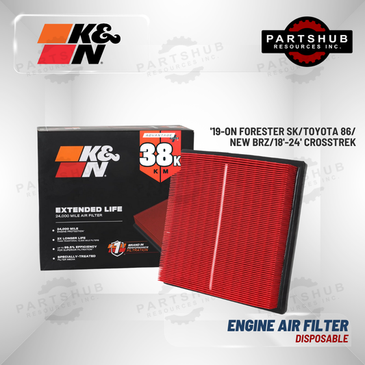 K&N DISPOSABLE ENGINE AIR FILTER EXTENDED LIFE ('19-ON FORESTER SK/ NEW TOYOTA 86/ NEW BRZ/18'-24' CROSSTREK)
