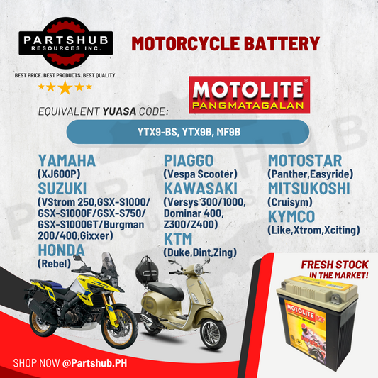 MOTOLITE MOTORCYCLE BATTERY MAINTENANCE-FREE MF9-B (YTX9-BS, YTX9B, MF9B)