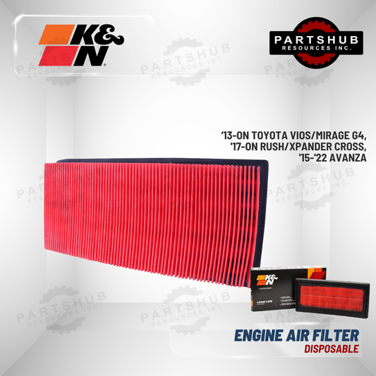 K&N DISPOSABLE AIR FILTER (‘13-ON TOYOTA Vios/Mirage G4, '17-ON Rush/Xpander Cross, '15-'22 Avanza)