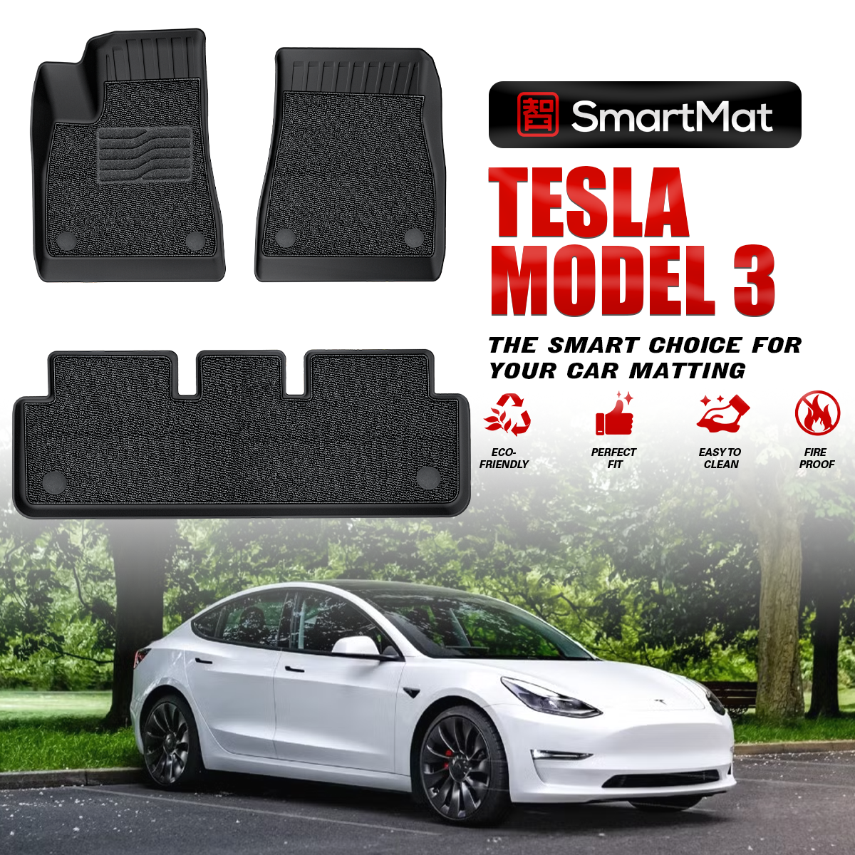 SmartMat Dual Layer Car Mat 2 Rows for Tesla MODEL 3 HIGHLAND 2025 up to latest