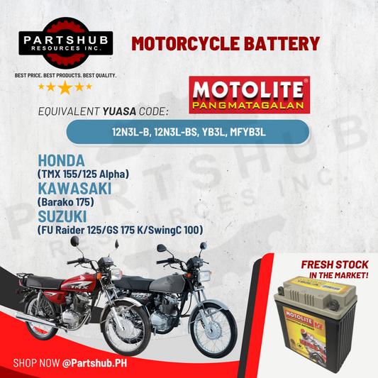 MOTOLITE MOTORCYCLE BATTERY MAINTENANCE-FREE YB3L-MF (12N3L-B, 12N3L-BS, YB3L, MFYB3L)