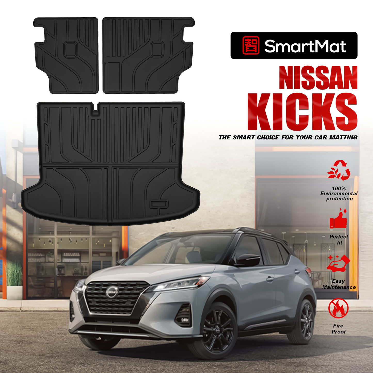 SmartMat Dual Layer Car Mat 2 Rows for Nissan Kicks 2022 up to latest
