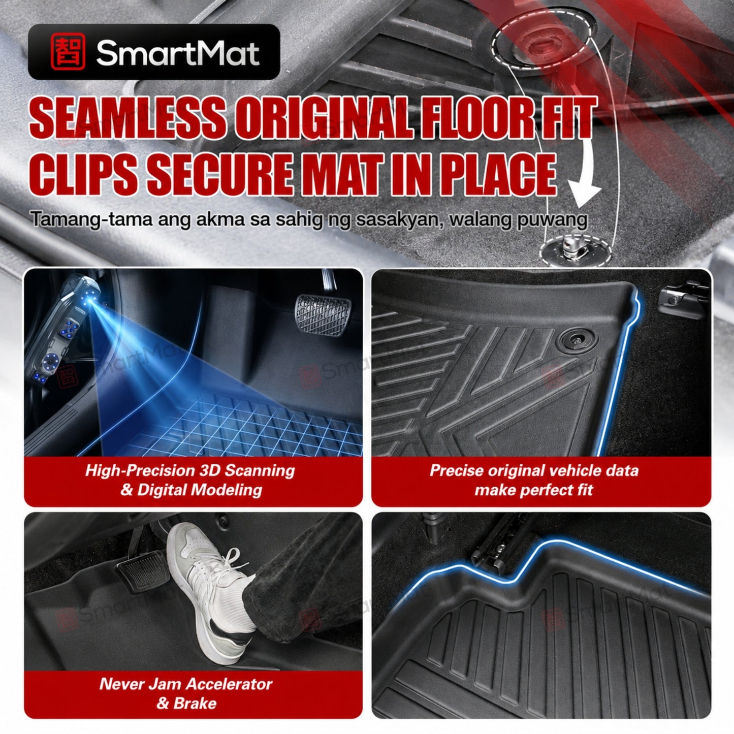 SmartMat Dual Layer Car Mat 1 row for Toyota TAMARAW 2024 up to latest