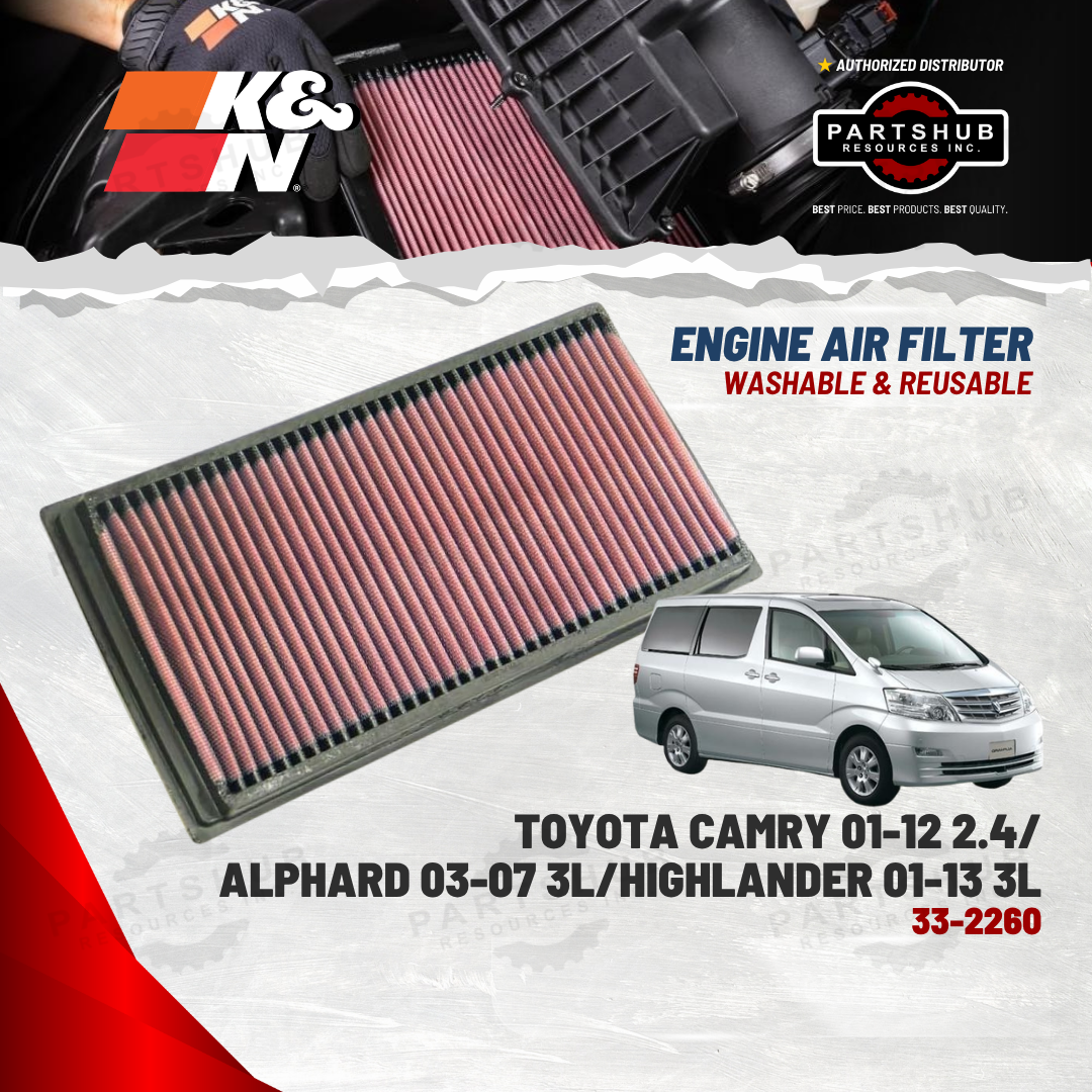 K&N AIR FILTER (‘01-’13 TOYOTA Highlander/Kluger/Camry/Sienna/Alphard/Harrier)
