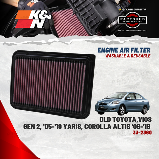 K&N AIR FILTER ('02-'12 Toyota Vios/Yaris/Avensis/Corolla/Levin)
