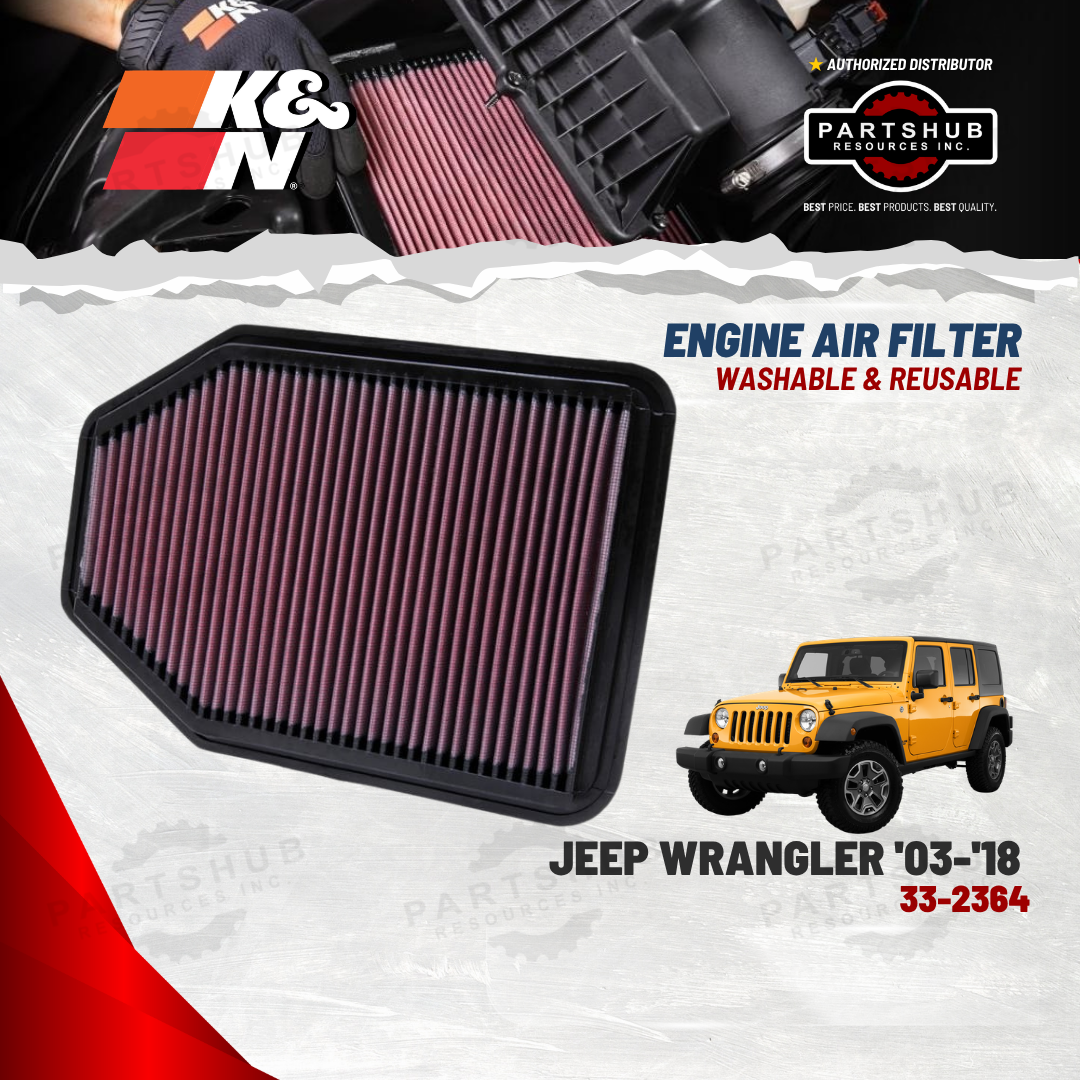 K&N AIR FILTER (2007-2018 Jeep Wrangler/JK/II/III, 3.6L/3.8L V6 Gas)