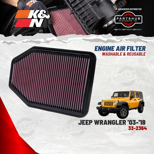 K&N AIR FILTER (2007-2018 Jeep Wrangler/JK/II/III, 3.6L/3.8L V6 Gas)