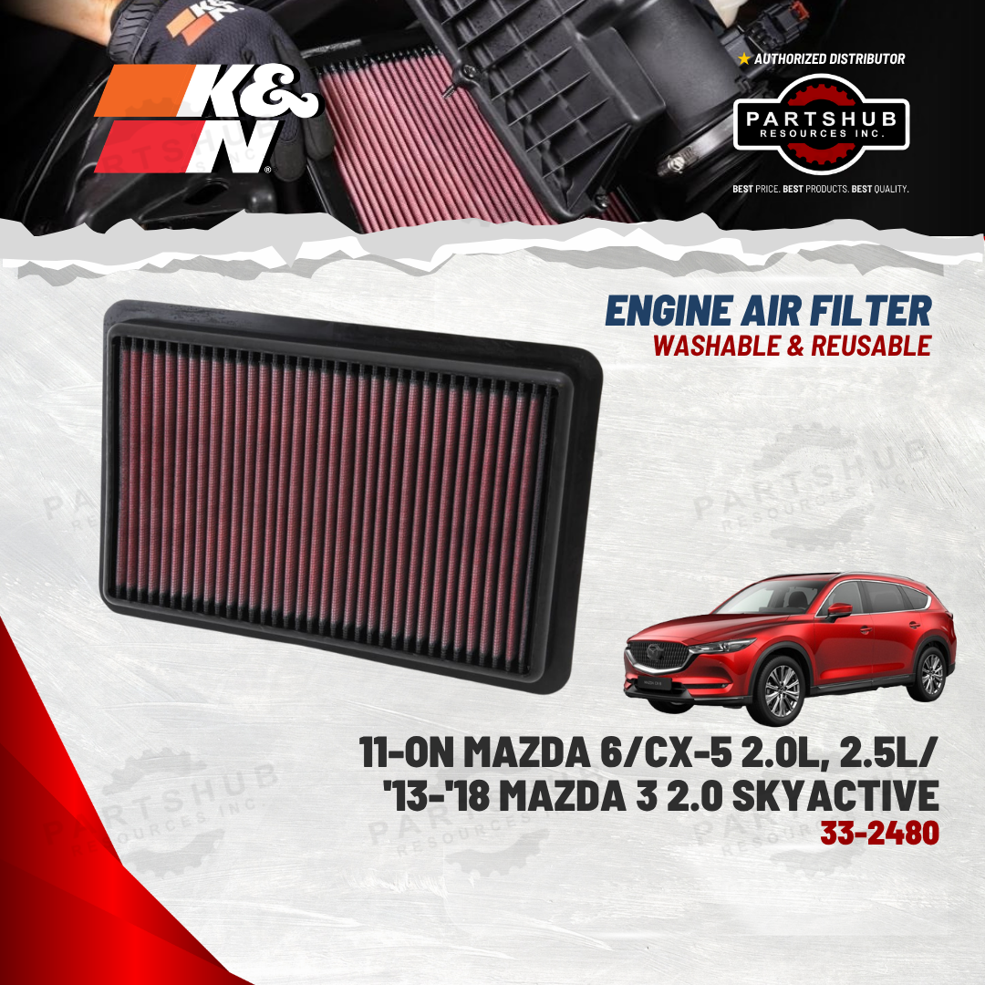 K&N AIR FILTER ('11-ON MAZDA 6/CX-5/'13-'18 MAZDA 3 2.0 SKYACTIVE)