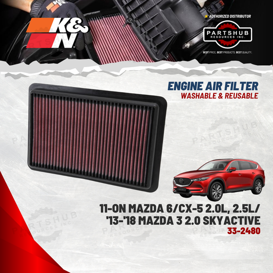 K&N AIR FILTER ('11-ON MAZDA 6/CX-5/'13-'18 MAZDA 3 2.0 SKYACTIVE)