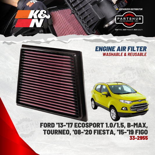 K&N AIR FILTER (FORD '13-'17 Ecosport 1.0/1.5, B-Max, Tourneo, '08-'20 Fiesta, '15-'19 Figo)