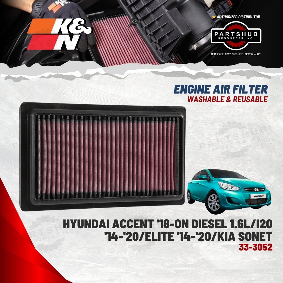 K&N AIR FILTER (KIA SONET/Hyundai Accent '18-ON Diesel 1.6L/I20 '14-'20/ELITE '14-'20)