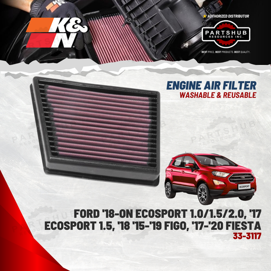 K&N AIR FILTER (FORD '18-ON Ecosport 1.0/1.5/2.0, '17 Ecosport 1.5, '18 '15-'19 Figo, '17-'20 Fiesta)