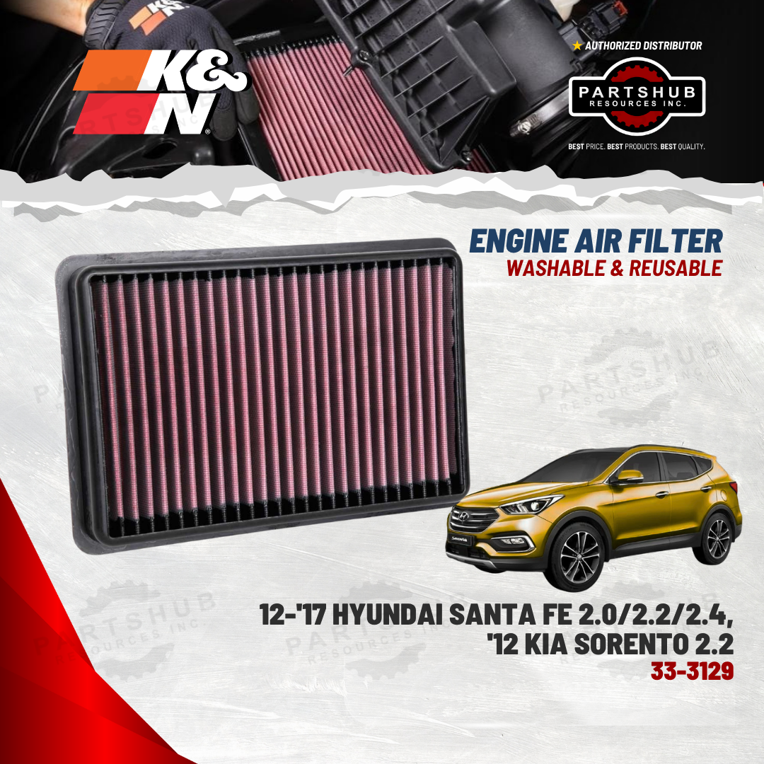 K&N AIR FILTER (12-'17 HYUNDAI SANTA FE 2.0/2.2/2.4, '12 KIA SORENTO 2.2)