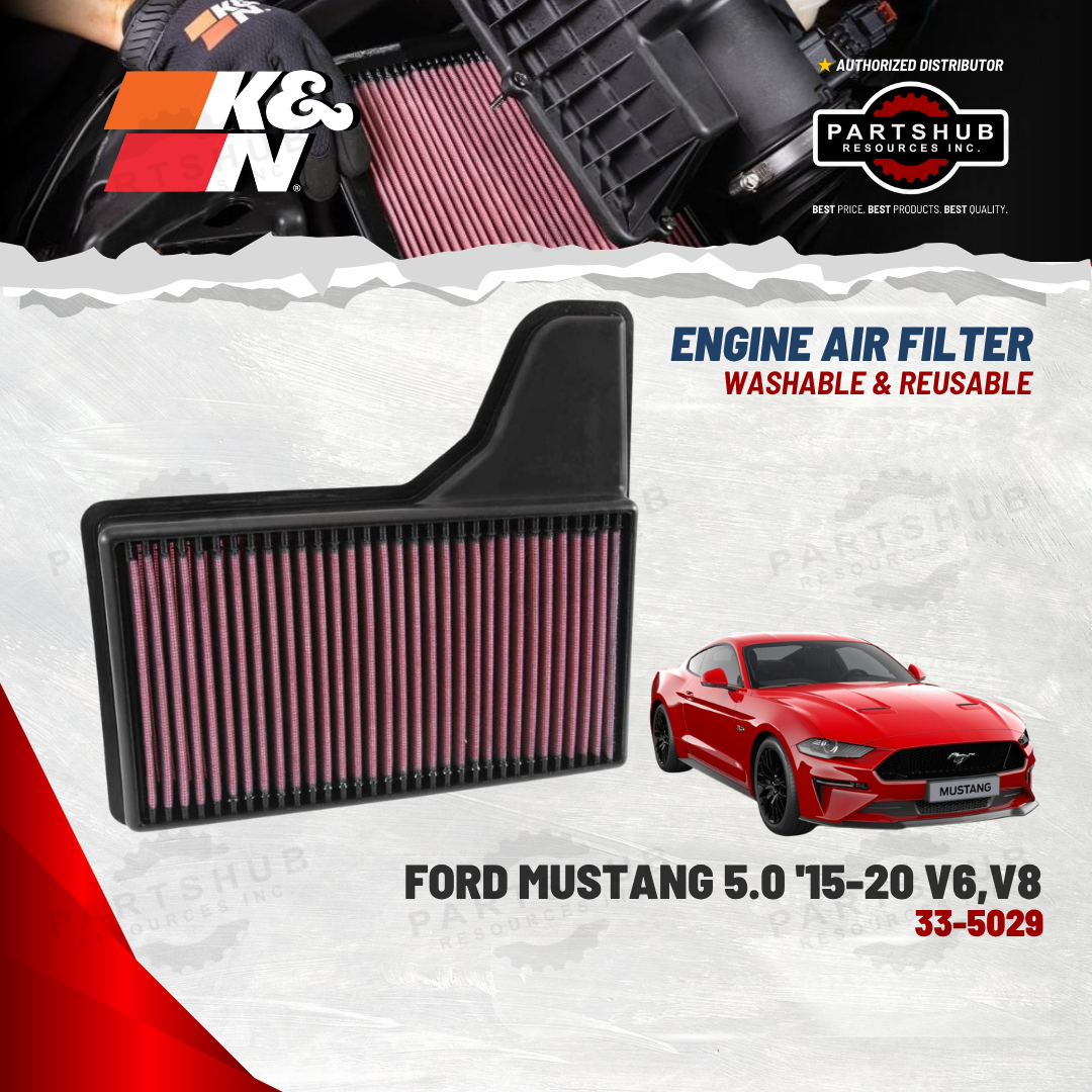 K&N AIR FILTER (2015-2021 FORD Mustang 2.3L/3.7L/5L, V6/V8 Gas)