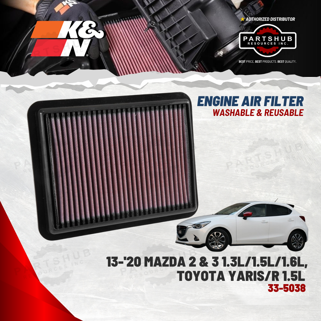 K&N AIR FILTER ('13-'20 MAZDA 2 & 3 1.3L/1.5L, TOYOTA Yaris/R 1.5L)