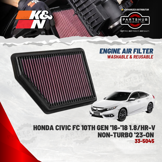 K&N AIR FILTER (HONDA '16-'22 Civic 1.8/2.0L L4 Gas except Type R)