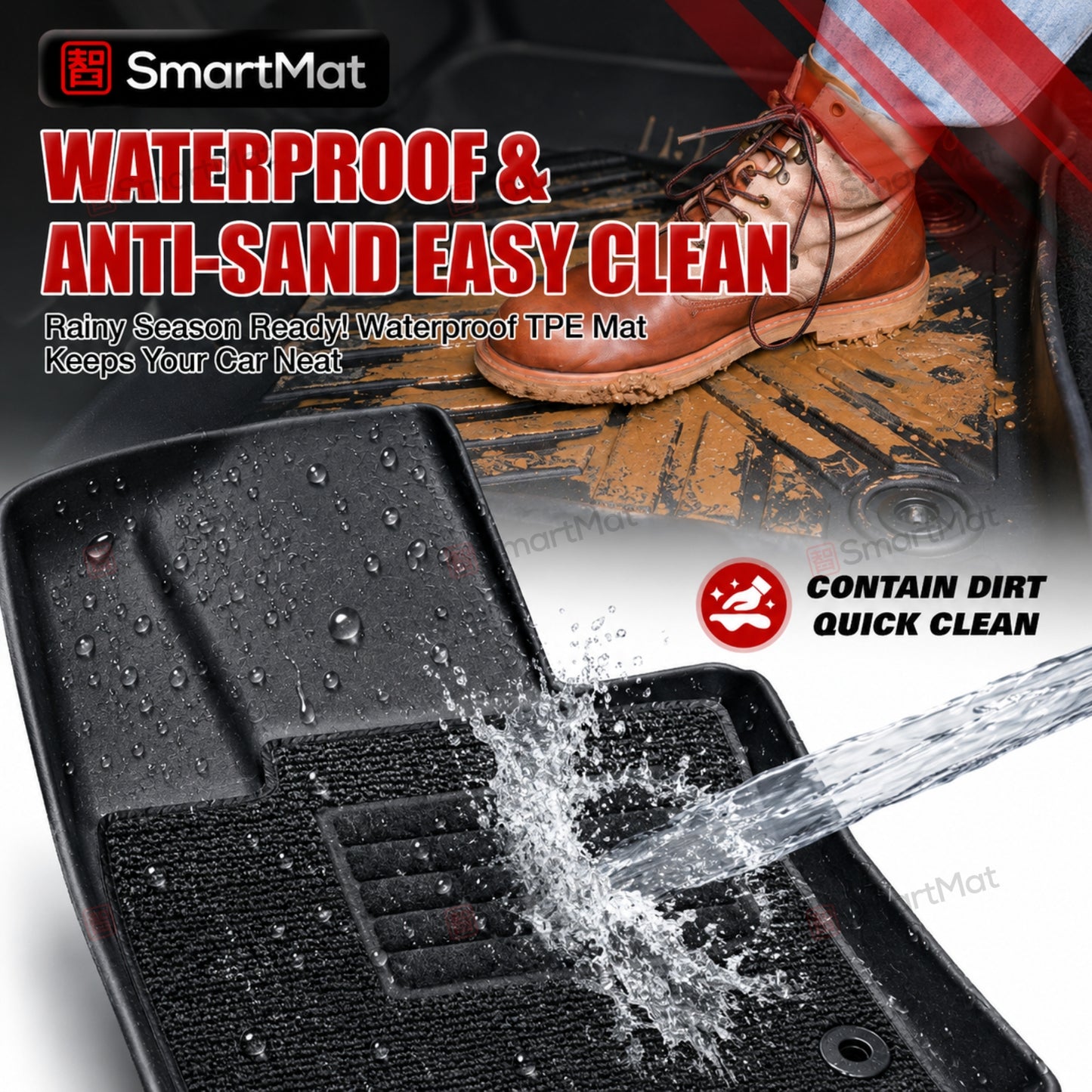 SmartMat Dual Layer Car Mat 1 row for Toyota TAMARAW 2024 up to latest