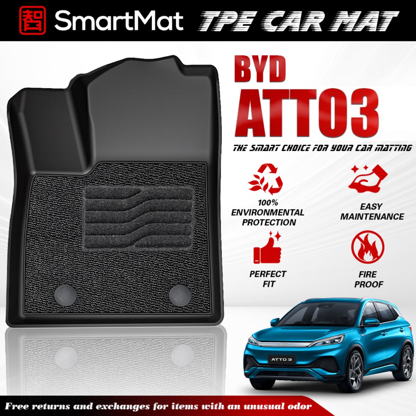 SmartMat Dual Layer Car Mat 2 Rows for BYD Atto 3 2023 up to latest