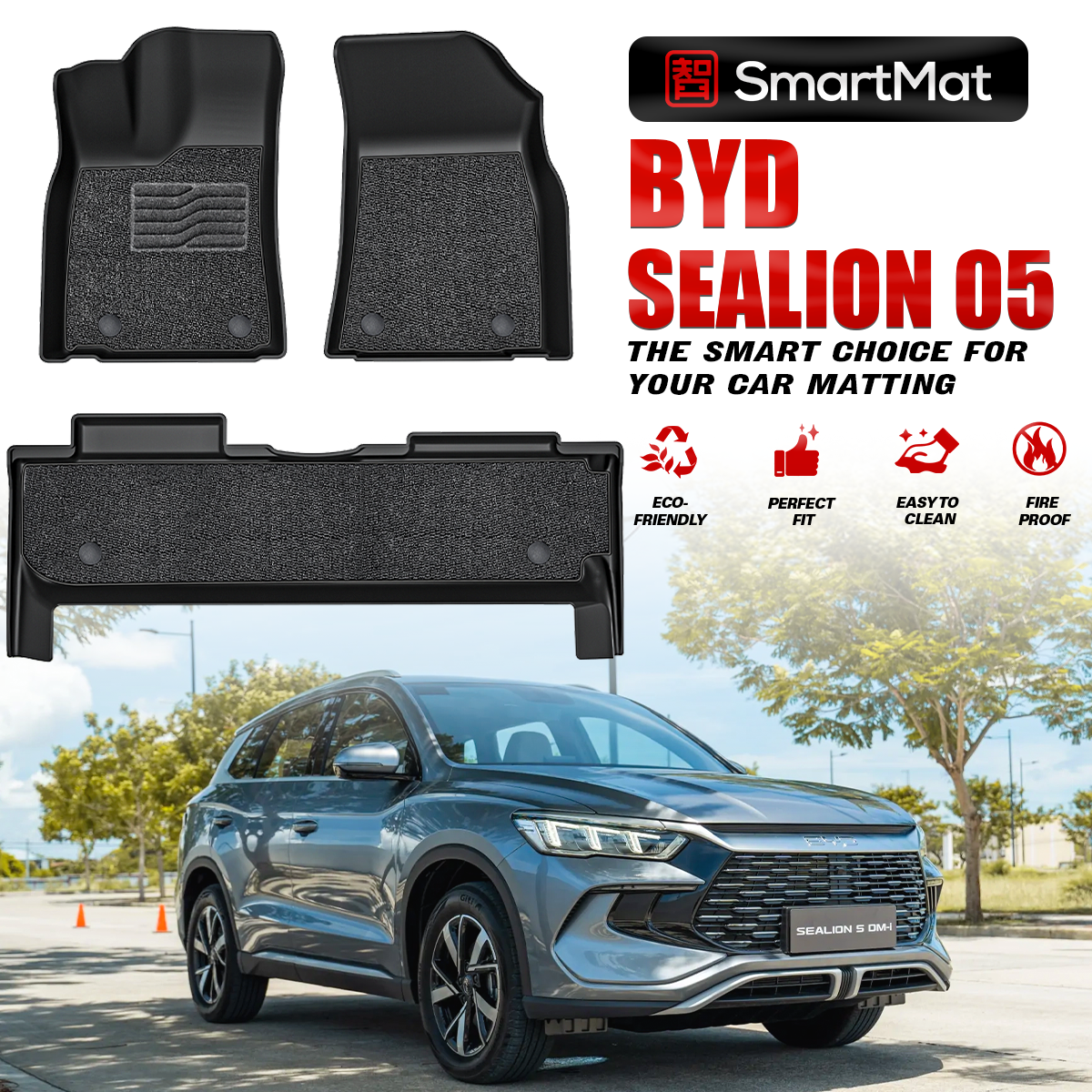 SmartMat Dual Layer Car Mat 2 Rows for BYD Sealion 5 DM-i 2023 up to latest