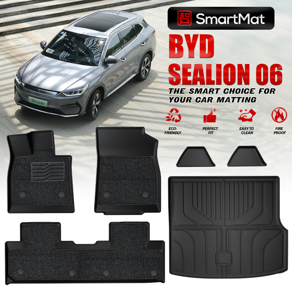 SmartMat Dual Layer Car Mat 2 Rows for BYD Sealion 6 DM-i 2023 up to latest