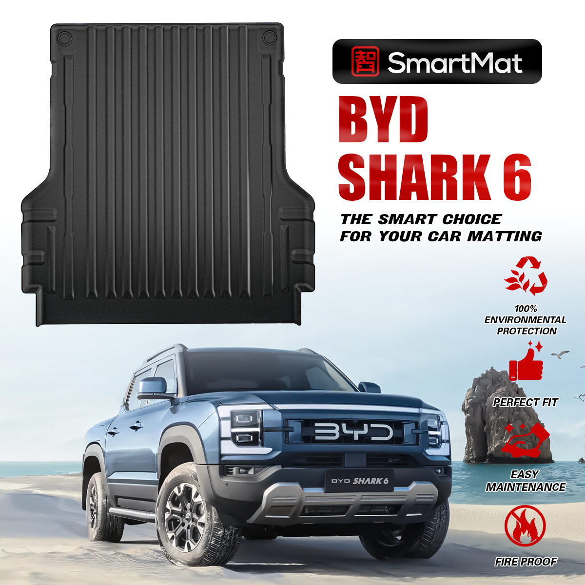 SmartMat Dual Layer Car Mat 2 Rows for BYD Shark 6 DM-o 2025 up to latest