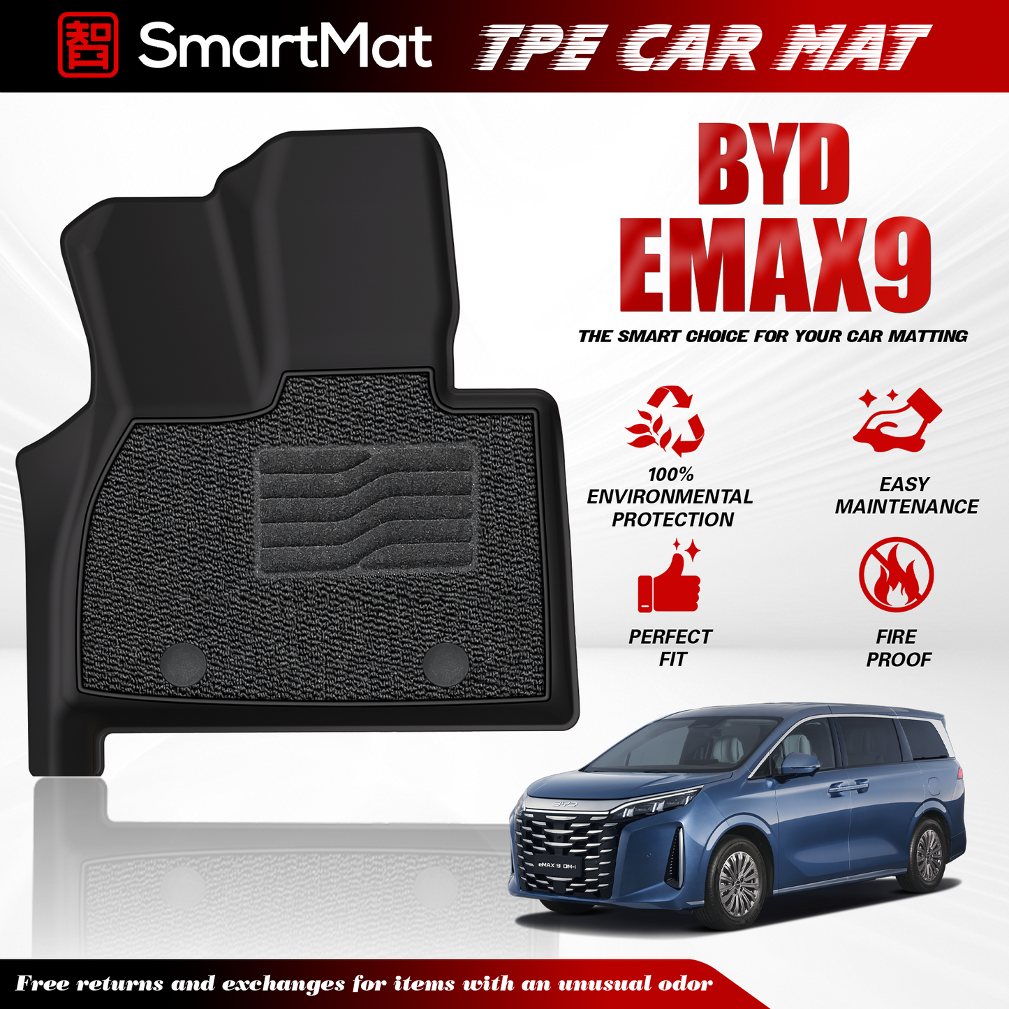 SmartMat Dual Layer Car Mat 3 rows van for BYD eMAX 9 2025 up to latest