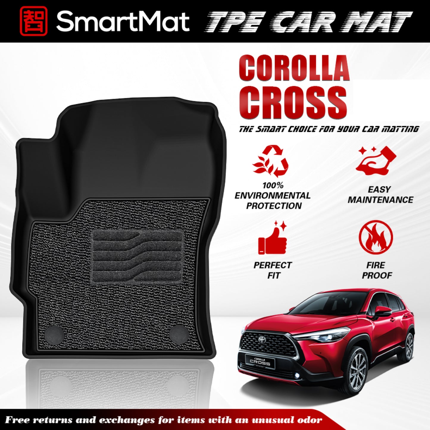 SmartMat Dual Layer Car Mat 2 Rows for Toyota Corolla Cross Gas Non-Hybrid 2022 up to latest