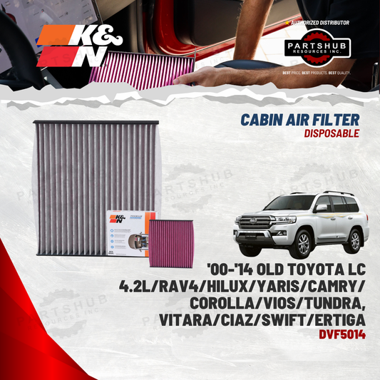 K&N DISPOSABLE CABIN AIR FILTER (OLD TOYOTA, LC PRADO,LC200,VITARA, CIAZ,SWIFT,ERTIGA, VIOS,VELOZ)