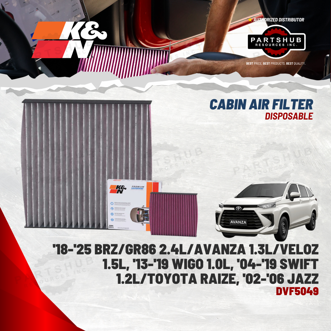 K&N DISPOSABLE CABIN AIR FILTER ('18-'25 BRZ/GR86 2.4L/Avanza 1.3L/Veloz 1.5L, '13-'19 Wigo 1.0L, '04-'19 Swift 1.2L/Toyota Raize)