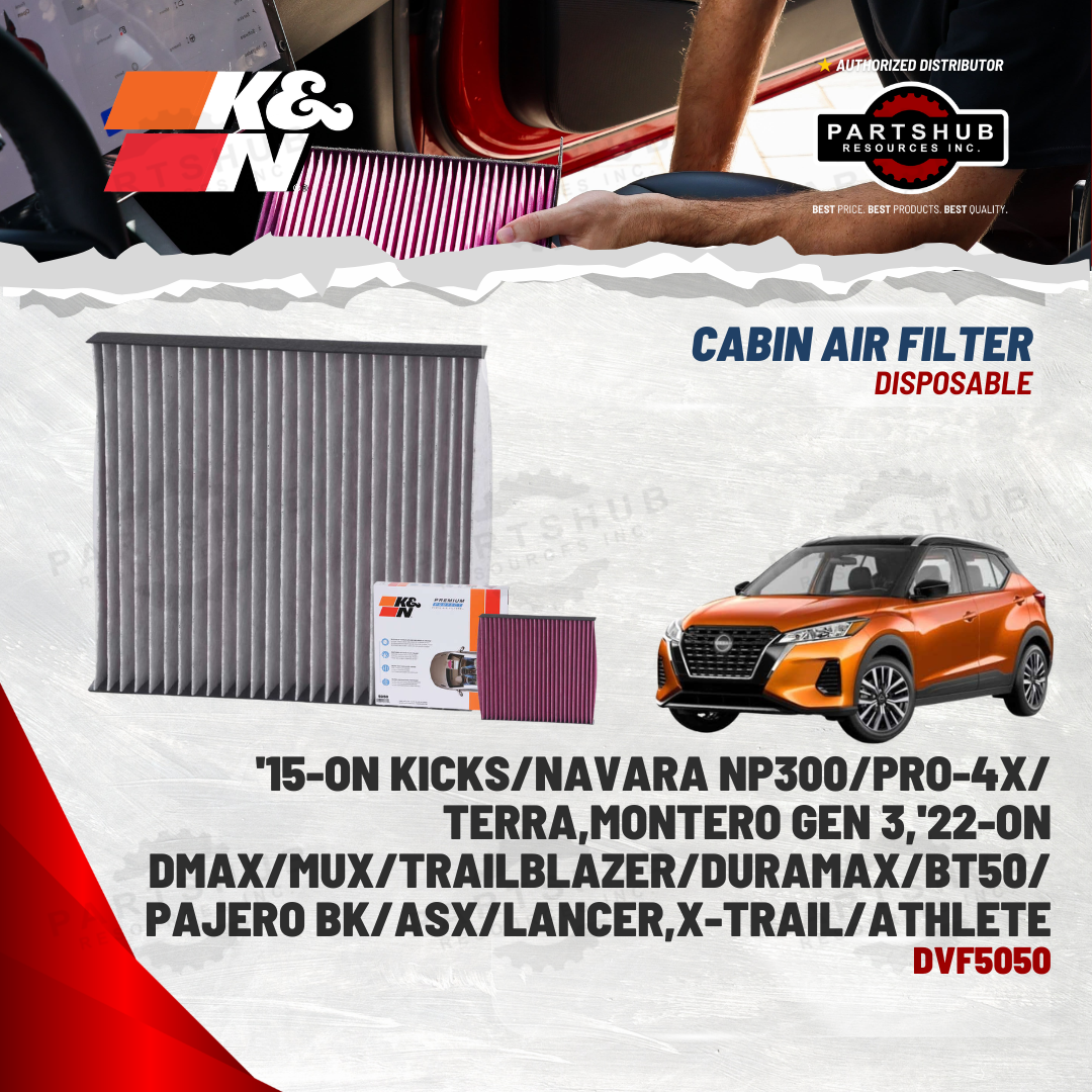 K&N DISPOSABLE CABIN AIR FILTER (KICKS/NAVARA NP300/PRO-4X/TERRA,MONTERO GEN3,DMAX/MUX '22,TRAILBLAZER,PAJERO BK,ASX,LANCER,X-TRAIL/ATHLETE/BT-50 21-ON)