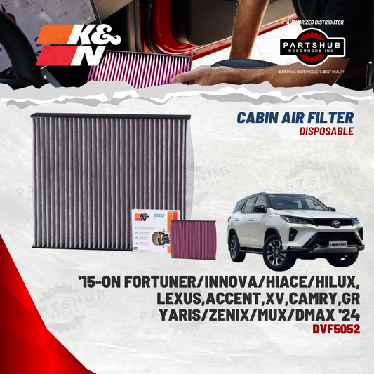 K&N DISPOSABLE CABIN AIR FILTER (NEW FORTUNER/INNOVA/HIACE/HILUX,LEXUS,ACCENT,XV,CAMRY,GR YARIS/ZENIX/MUX/DMAX '24)