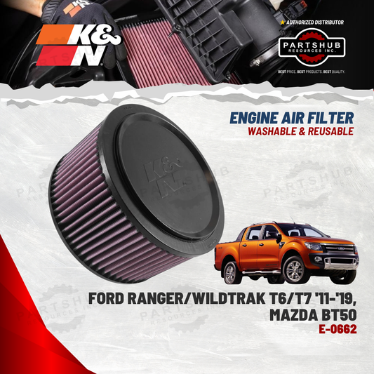 K&N AIR FILTER (FORD ‘11-'19 2.2L/2.5L/3.2L RANGER/WILDTRAK, MAZDA BT50)