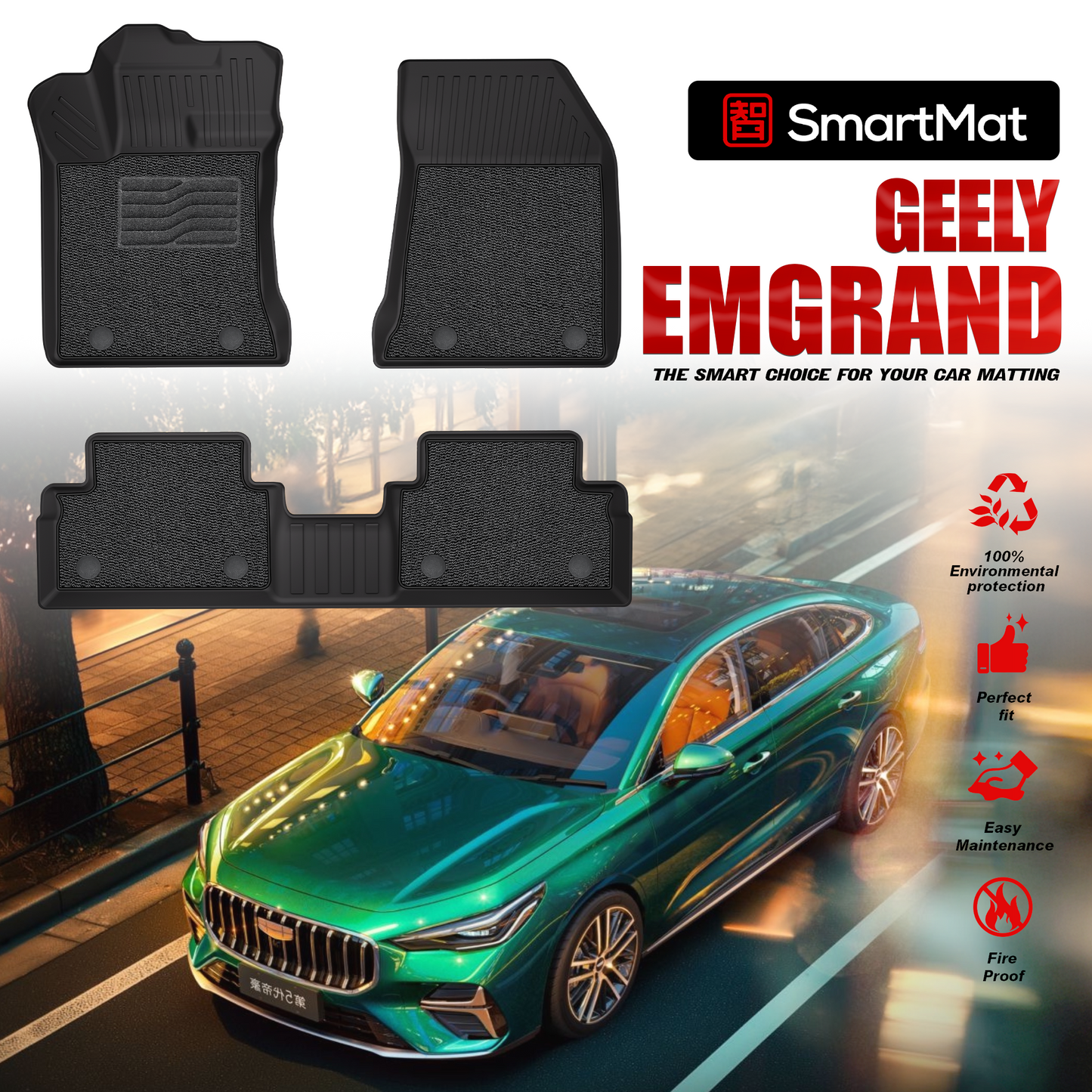 SmartMat Dual Layer Car Mat 2 rows for Geely EMGRAND 2023 up to latest