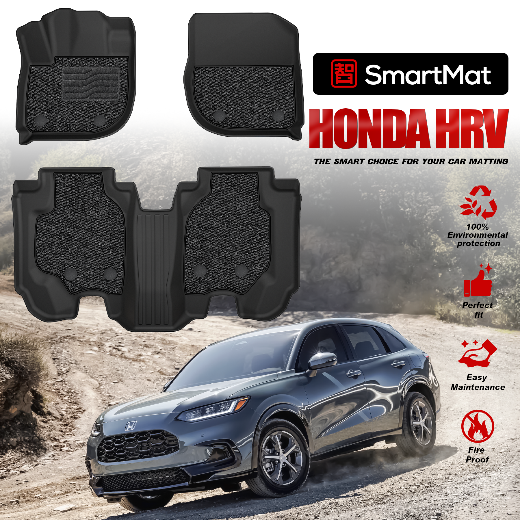 SmartMat Dual Layer Car Mat 2 rows for Honda HRV Hybrid/Gas 2022 up to ...