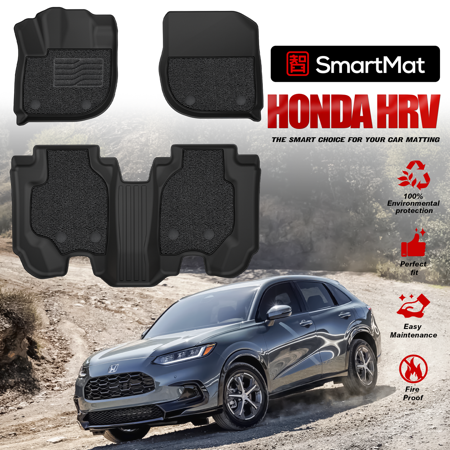 SmartMat Dual Layer Car Mat 2 rows for Honda HRV Hybrid/Gas 2022 up to latest