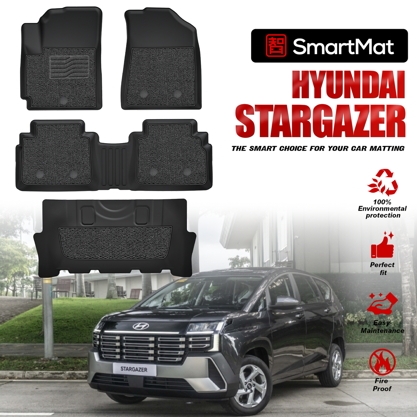 SmartMat Dual Layer Car Mat 3 rows for Hyundai STARGAZER 2023 up to latest