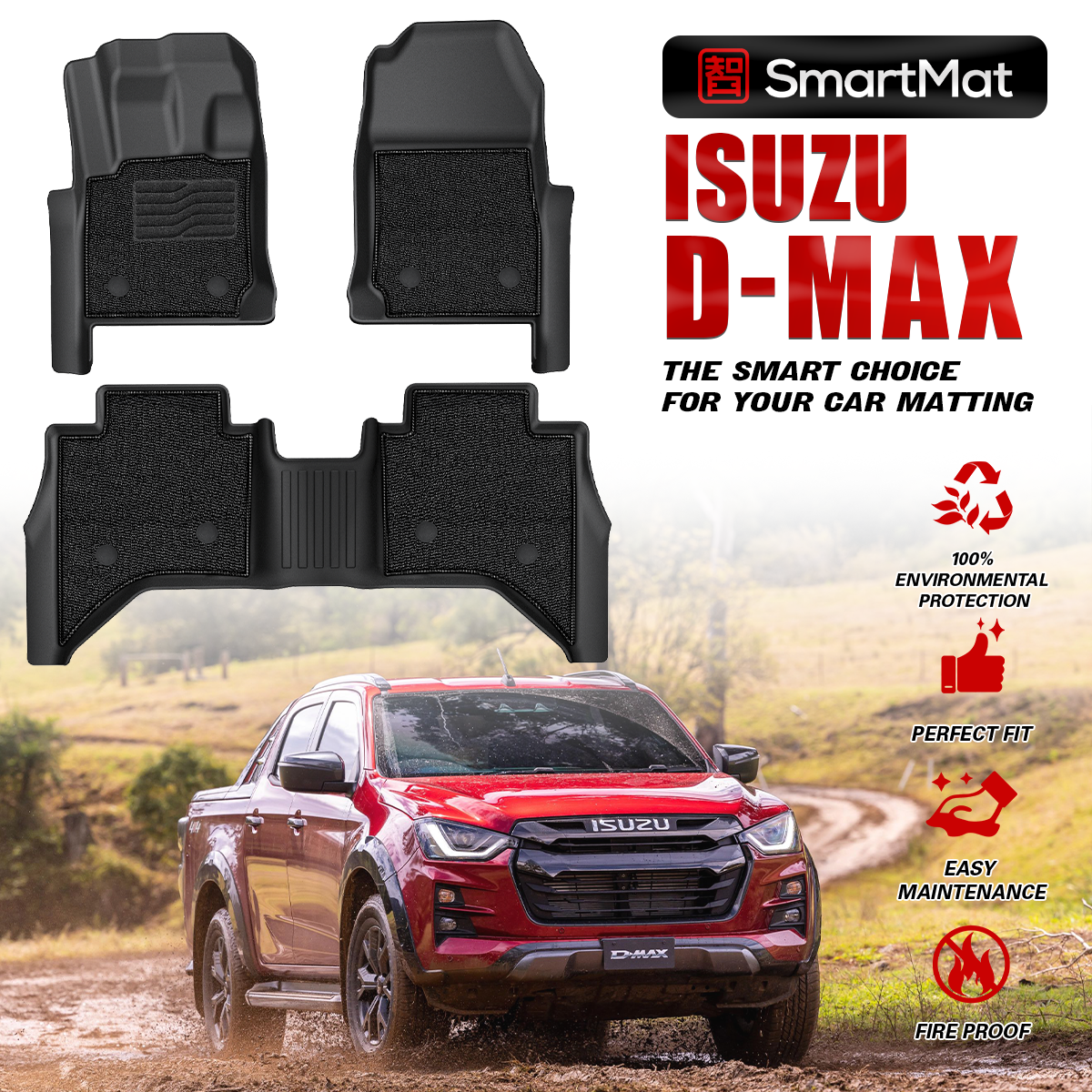 SmartMat Dual Layer Car Mat 2 Rows for Isuzu D-MAX 2024 up to latest