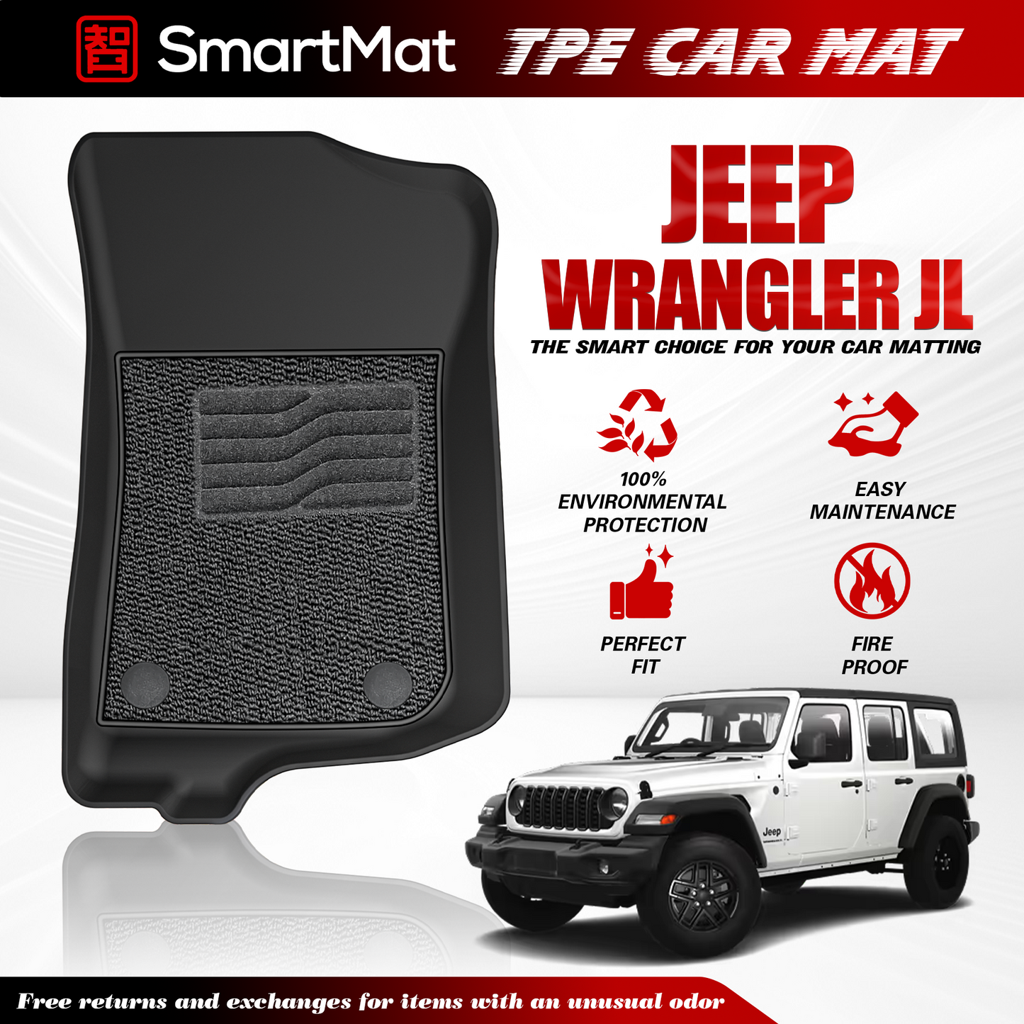 SmartMat Dual Layer Car Mat 2 rows for Jeep WRANGLER JL 2019 up to latest