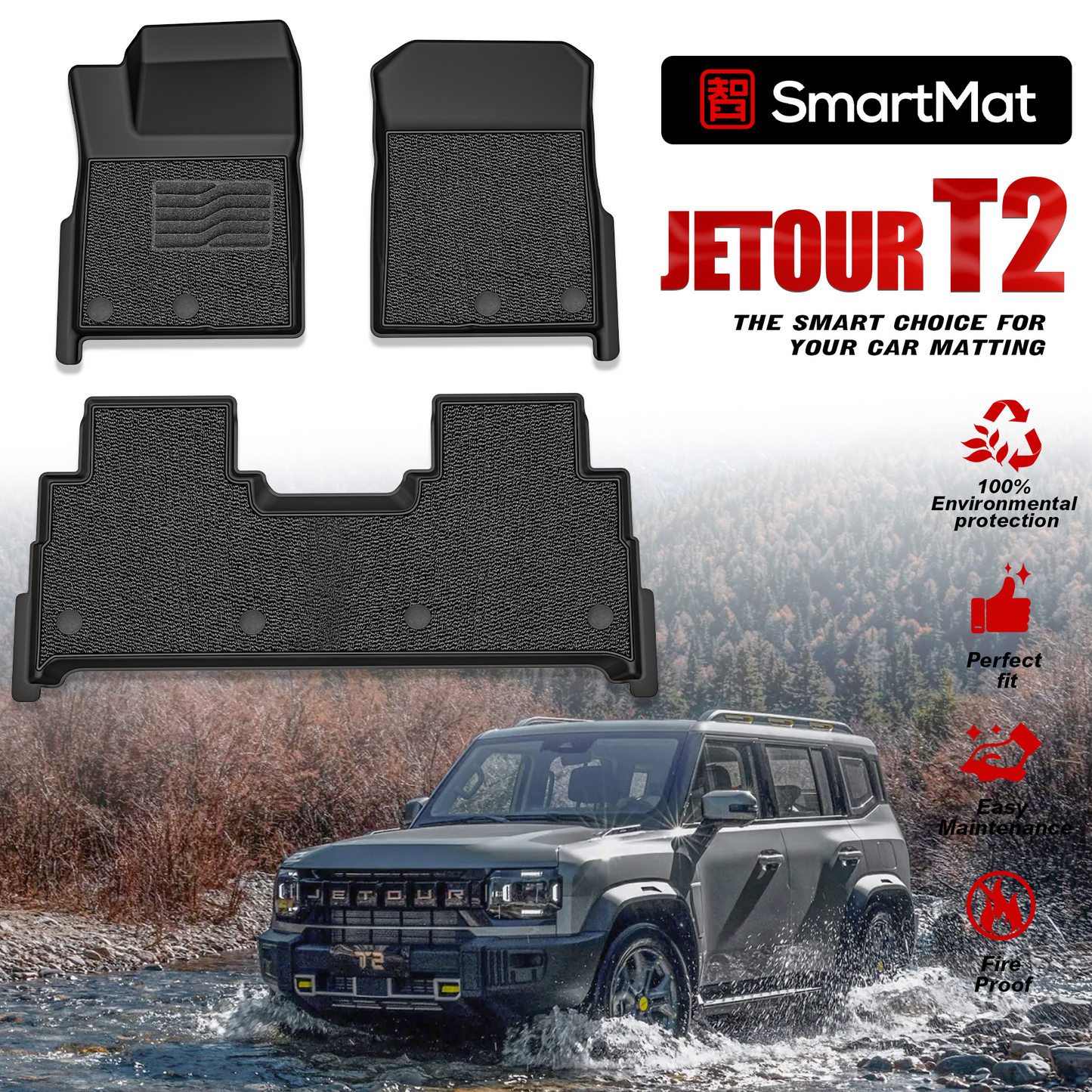 SmartMat Dual Layer Car Mat 2 rows for Jetour T2 2024 up to latest