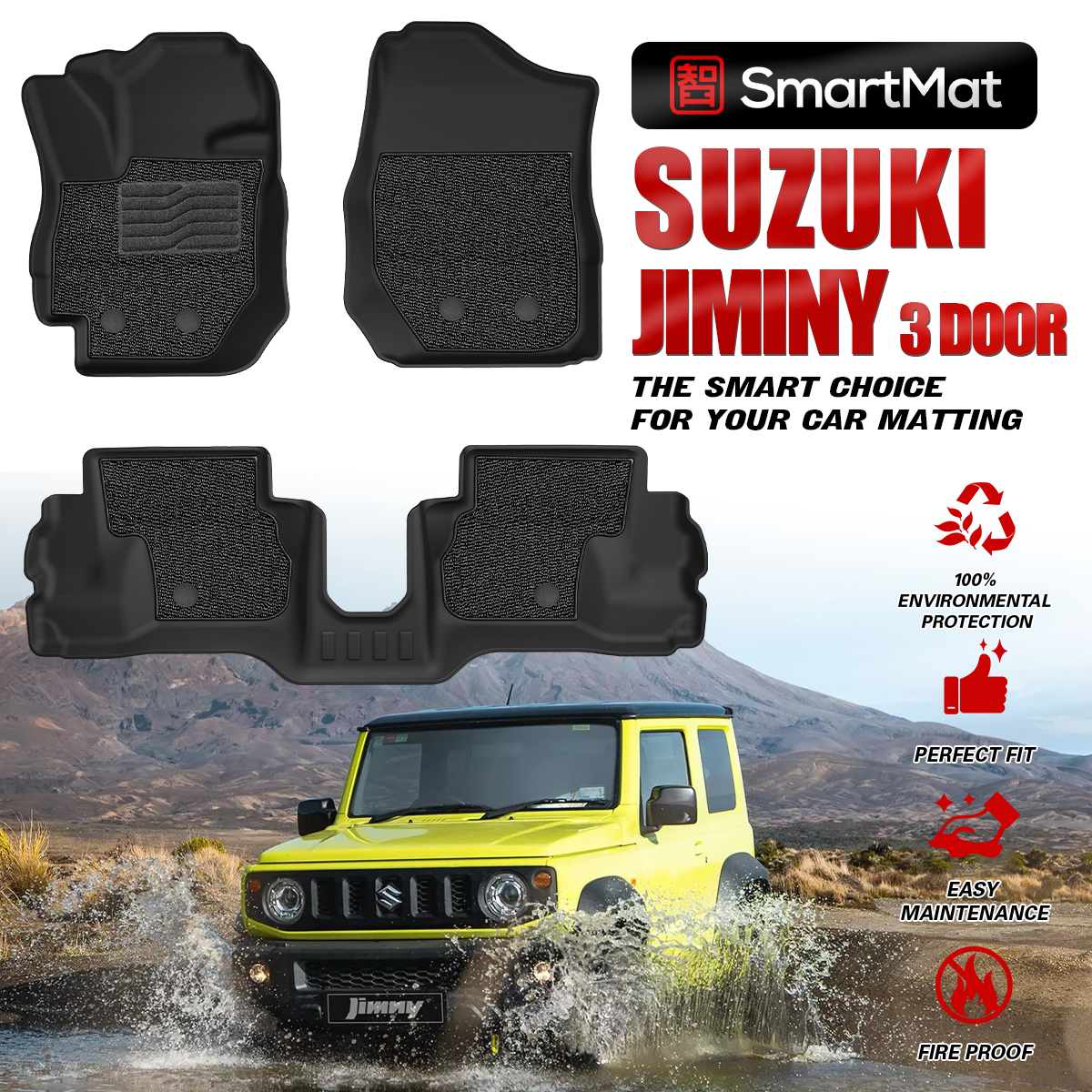 SmartMat Dual Layer Car Mat 2 Rows for Suzuki JIMNY 3-Door JB74 2019 up to latest